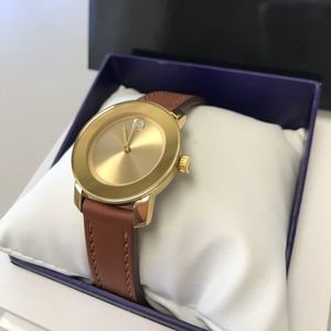 Women’s Movado Bold 30mm gold/leather watch NIB